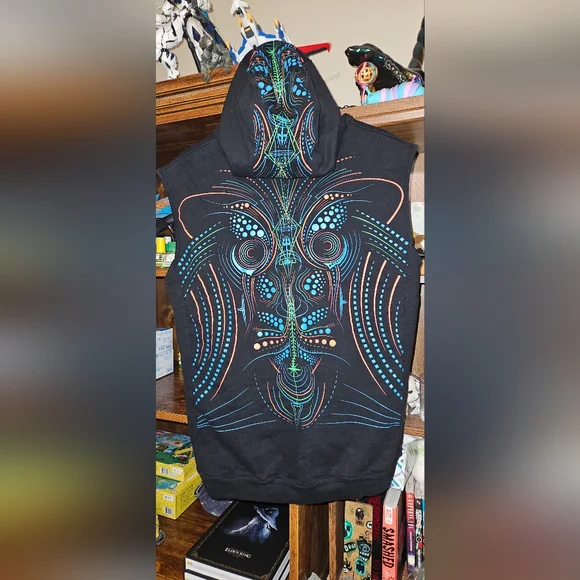 Raver Hoodie Vest Mens XL Public Beta UV Psychedelic Festival Wear - Picture 6 of 10